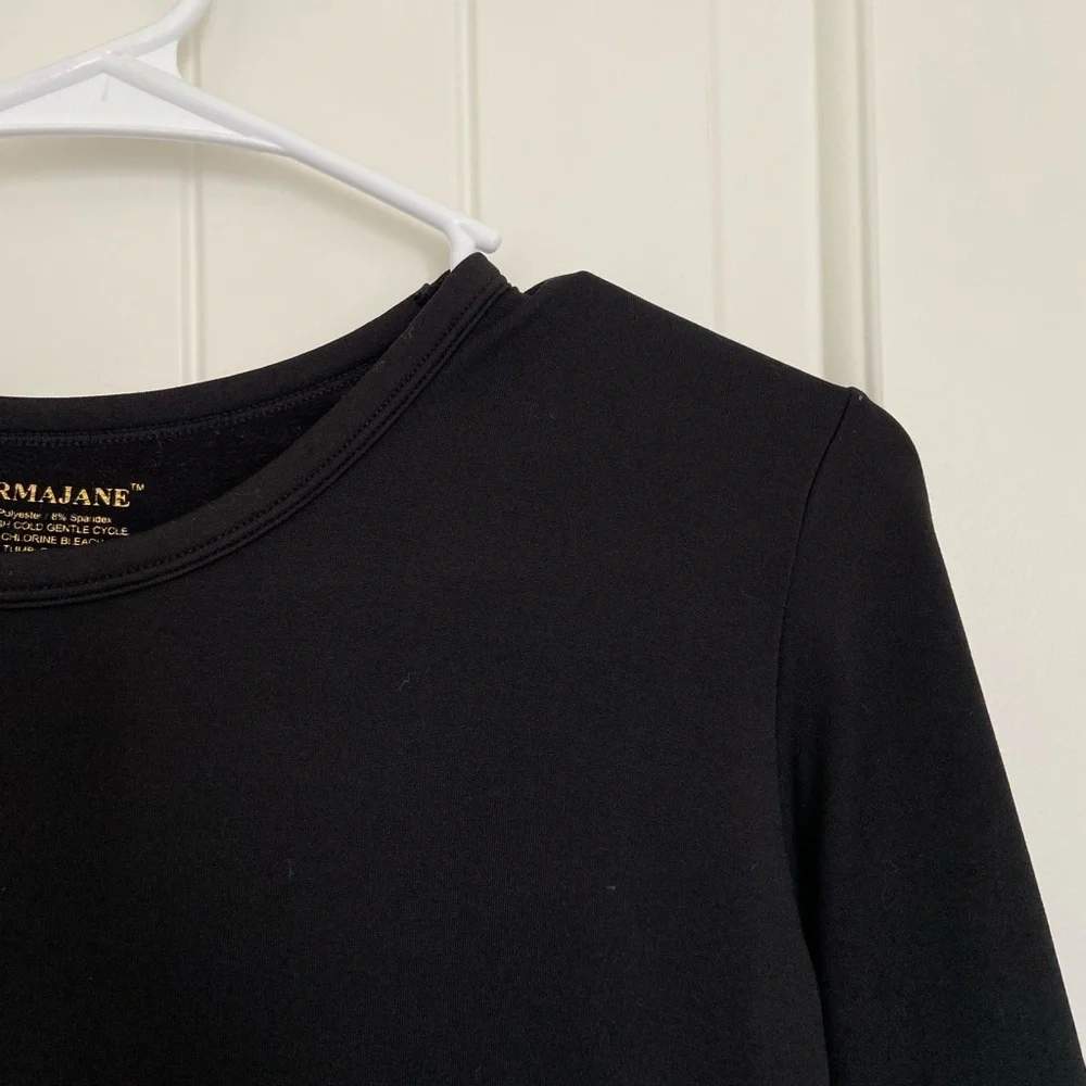 NWOT Thermajane women’s solid black fleece lined base under layer top small - Picture 2 of 5